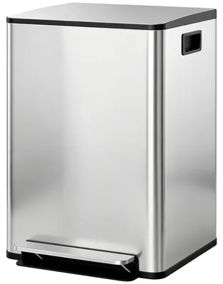 Produktbild von Mülleimer mit 2x30L Fächern, Soft-Close-Deckel, Fingerabdrucksicher, Edelstahl, Silber