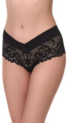 Produktbild von Merry Style Damen Unterhose Hipster Hot Pants mit Spitzenbesatz MSGAB155 (Schwarz, 40 (Herstellergröße: L))
