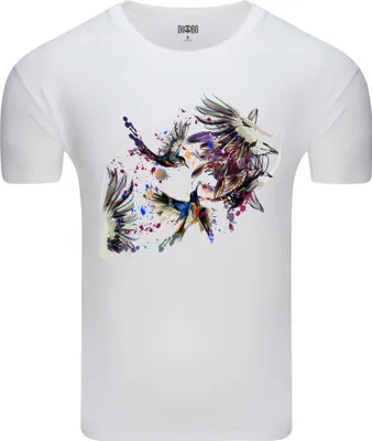 Produktbild von Diarbo Herren T-Shirt mit Abstraktem Druck Vögel mit Blumen Weiß Gr.XXXL