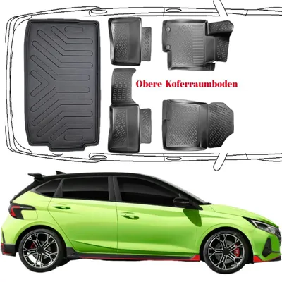 Produktbild von 3D Auto Fußmatten & Kofferraumwanne Set Kompatibel mit Hyundai i20 3.Gen BC3 ab 2020 Obere Kofferraumboden