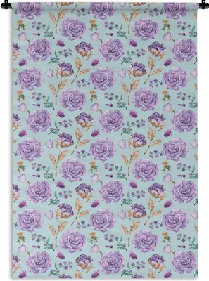 Produktbild von MuchoWow® Wandteppich Wandbehang Blumen - Muster - Rosen 60x90 cm Tapisserie Dekoration Wandtuch - Foto-Teppich - Abwaschbar