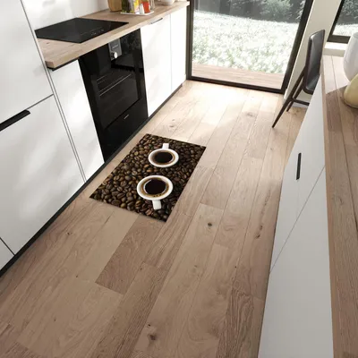 Produktbild von Küchenläufer 60 x 90 cm Braun rutschfest & waschbar – Küchenteppich Kaffeebohnen und Tassen PVC Teppichläufer Küche