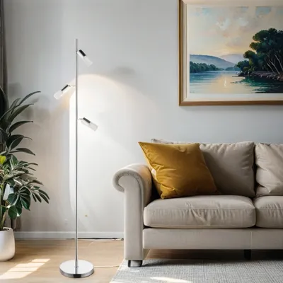 Obrázek produktu pro LED stojací lampa moderní ATKINS chrom kov sklo 3 světla E27 stojací lampa obývací pokoj