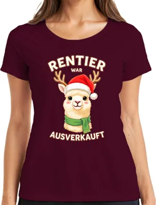 Produktbild von Rentier war t Alpaka Weihnachten lustig Geschenk Damen T-Shirt, Burgundy, XXL