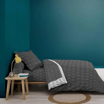 Zdjęcie produktu dla Poszewka na kołdrę z motywem "aristide" - szara, antracytowa - bawełna - 140 x 200 cm