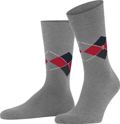 Produktbild von Burlington Herren Socken - King, Baumwolle, Rautenmuster Grau/Dunkelblau/Rot 40-46