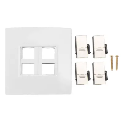 Immagine prodotto di Piastra a muro Ethernet Cat-6, con connettore a 4 porte, progettata per evitare problemi di connessione internet con cavi CAT5, CAT5E, CAT6 e CAT6A