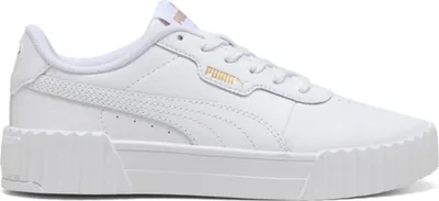 Produktbild von Puma Kinder-Mädchen-Sneaker Carina 3.0 Jr Weiß-Gold, Farbe:weiß, UK Größe:31/2