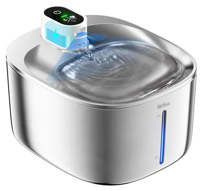 Image de Fontaine à eau pour chats, en acier inoxydable, sans fil, 4,1 litres, blanche, 3 modes, fonctionnement silencieux, filtre à 6 niveaux, batterie 4000 mAh