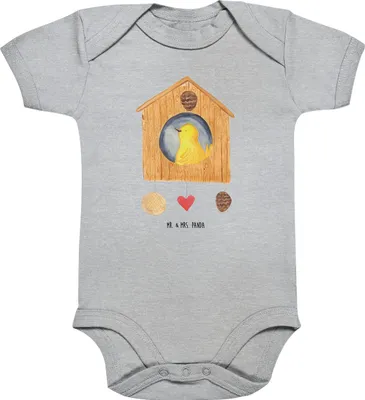 Produktbild von Mr. & Mrs. Panda Strampler Vogel Haus 1. - 3. Monat - Heather Grey - Geschenk, babykleidung body, overall baby, Zuhause, Wohnung, Lustige Sprüche, Castle, babyanzug