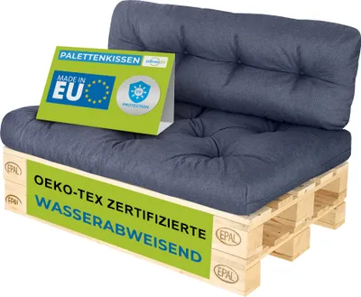 Obrázok produktu pre Pillows24 - Vankúše na palety odolné voči vode a UV žiareniu - SADA 2 | Vankúše na europalety 120x80 - Nábytok z paliet - Vonkajší/vnútorný, modrá