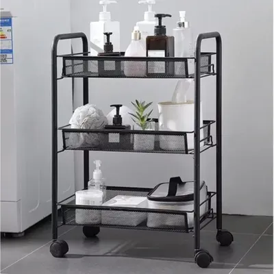 Zdjęcie produktu dla Regał na kółkach, metalowy, 3 półki, czarny
