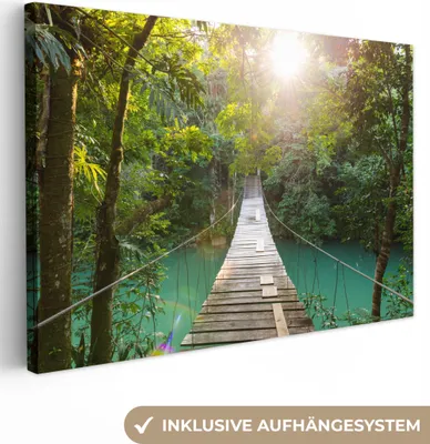 Produktbild von MuchoWow® - Leinwandbilder - Dschungel - Wasser - Brücke - Natur - Pflanzen, Wandbild, Wanddeko Bilder Wohnzimmer, 120x80 cm