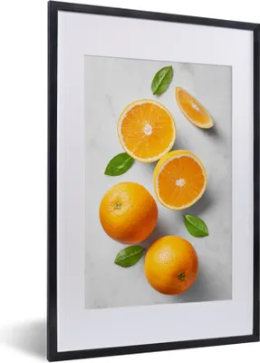 Produktbild von MuchoWow® Gerahmtes Poster Orange - Obst - Marmor 40x60 cm - Poster mit Schwarzem Bilderrahmen Wandposter Rahmen Foto Bilder - Poster in Rahmen