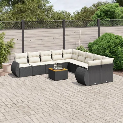 Produktbild von 11-tlg. Garten-Sofagarnitur mit Kissen Schwarz Poly Rattan 3257526