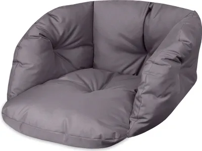 A gray cushion for a hanging chair or swing.