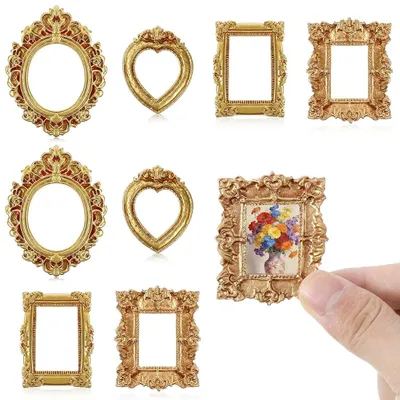 Mini-Fotorahmen-Set, 8 Stück, gold, Barockstil, 4–5,5 cm