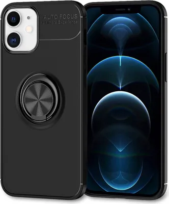 Produktbild von NALIA Ring Handyhülle für iPhone 12 / iPhone 12 Pro, Handy Cover Case Schutz Etui TPU Schwarz