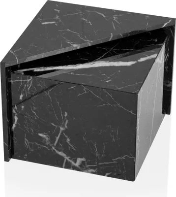 Produktbild von Salontisch Set aus 2 MONOBLOC in Schwarz Hochglanz mit Marmorlook, quadratische Nesttische für Wohnzimmer