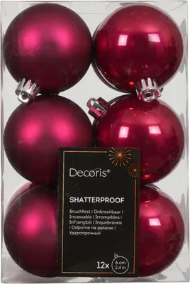 Produktbild von LS-LebenStil 12 Design Weihnachtskugeln 6cm Festive Pink Set Kunststoff Baumkugel Christbaumkugel Christbaumschmuck Weihnachtsdeko bruchsicher