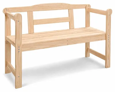 Produktbild von Gartenbank Holz 118 cm – 2 Sitzer – Massiv Kiefer – Natur unbehandelt – mit Rückenlehne & Armlehnen – stabil & individuell gestaltbar