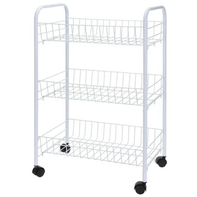 Image de Chariot de cuisine, support à vaisselle - 3 niveaux, blanc