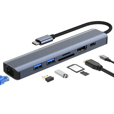 Produktbild von Q18C 7-in-1 USB-C Adapter Hub – HDMI 4K, USB 3.0, USB-C PD 100W, RJ45 LAN, SD/microSD Kartenleser