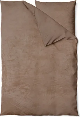 A folded duvet cover and a pillowcase are laid out on a white background.