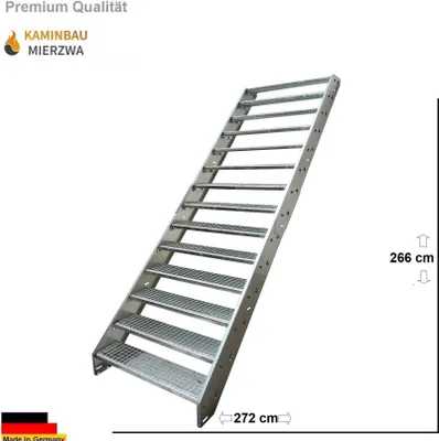 Produktbild von Stahl Wangentreppe Gitterroststufen 14 Stufen - Verzinkt - (B x H x T) 100 x 266 x 272 cm