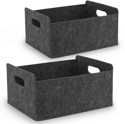 Produktbild von Azomor® Faltbare schwarze Filz-Aufbewahrungsbox für Zuhause und Büro, Set von 2