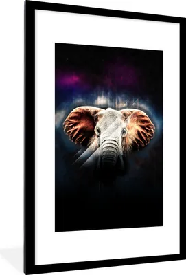 Produktbild von MuchoWow® MuchoWow® Gerahmtes Poster Elefant - Schwarz - Farben 60x90 cm - Poster mit zchwarzem Bilderrahmen - Dekoration - Wandposter Wohnzimmer - Hochwertig