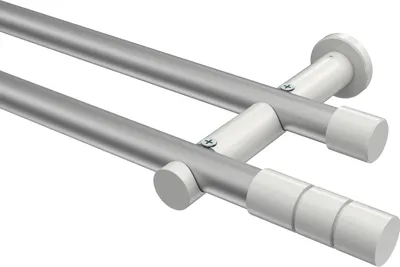 Produktbild von Interdeco Gardinenstange / Vorhangstange Silbergrau / Weiß, Typ Platon Elanto (Rillenzylinder) ohne Ringe, 20 mm Ø 2-läufig, 160 cm