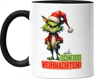 Produktbild von Scheiss Weihnachten Tasse Schwarz Katzenbesitzer Sarkasmus Geschenk