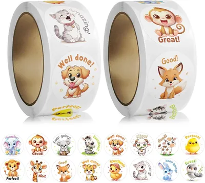 Imagen del producto de Pegatinas de animales, 1000 unidades, ecológicas, para niños y para la escuela