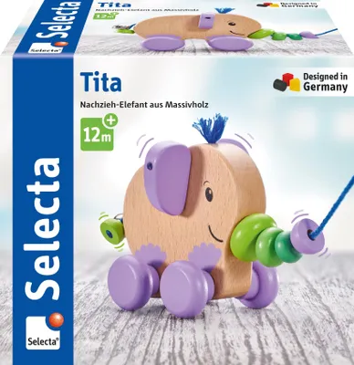 Productafbeelding van Selecta 62101 Houten trekdiertje, olifant, 14 cm