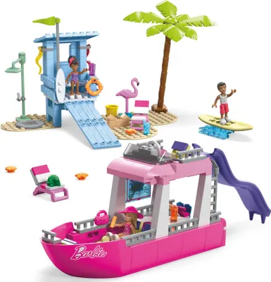 Image de MEGA Barbie Malibu Bateau de rêve - Fauteuil lounge, télévision, coin salon, toboggan et pont soleil - dès 6 ans