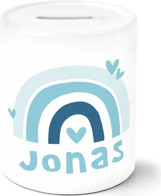 Produktbild von Kinder Spardose mit Namen Regenbogen Herzen Skandi Stil personalisiert Keramik Sparschwein für Mädchen Jungen SpecialMe® Jungs weiß unisize