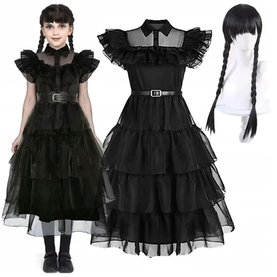 Produktbild von Korbi Wednesday Addams Kinderkostüm Tüllkleid mit Perücke Größe 160