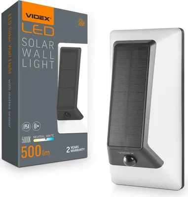 Zdjęcie produktu dla Kinkiet solarny LED z czujnikiem ruchu BHSO biały Neutralna biel 500lm tworzywo sztuczne wym:24x12x7,5cm IP54 Videx