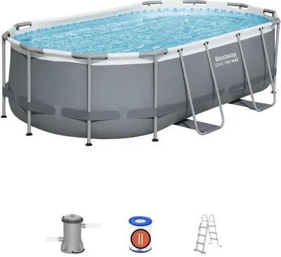 Produktbild von Aufstellpool Bestway Steel Pro MAX, 427 x 250 x 100 cm, Oval, mit Filterpumpe und Leiter
