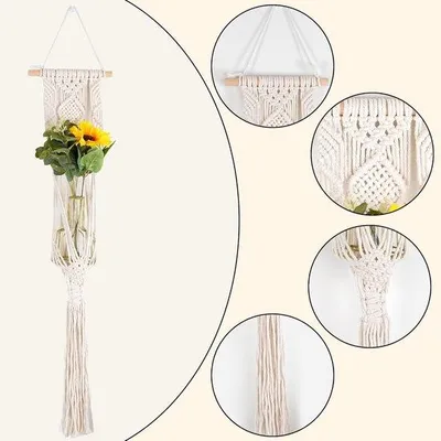 Immagine prodotto di Sospensore per piante in macramè bianco, decorazione per interni ed esterni