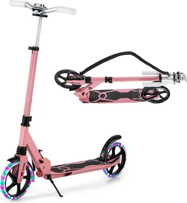 Obrázok produktu pre KOMFOTTEU detská kolobežka s 2 kolieskami, LED a brzdou, skladací skateboard, 3 nastaviteľné výšky, hliníková kolobežka so stojanom a pásom, nosnosť 100 kg, deti od 8 rokov