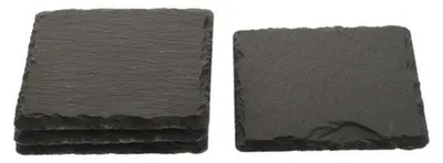 Produktbild von Untersetzer - 4x Stuck - Schiefer - schwarz - quadratisch - 10 cm