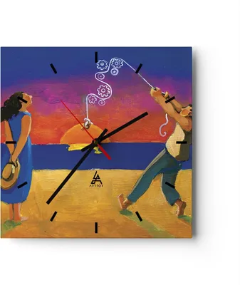 Produktbild von Wanduhr - Quadrat - Glasuhr - Symbol Liebe Surrealismus - 40x40cm - Schleichendes Uhrwerk - Lautlos - zum Aufhängen bereit - Dekoration Modern - Wanddekoration aus Glas - C3AC40x40-4411