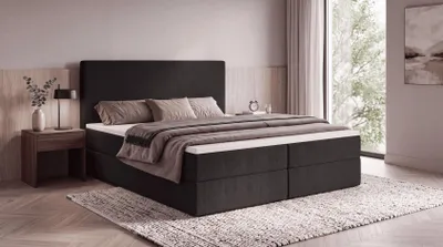 Produktbild von Boxspringbett SENTO 180x200 cm mit Bettkasten, Bonell-Matratze H3 und Topper – Bouclé Schwarz