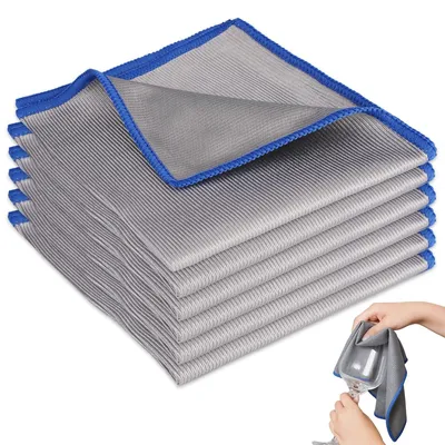 Produktbild von 6-teiliges Set Reinigungstücher für Gläser, 30 x 30 cm, Mikrofaser-Fenstertücher, streifenfrei, grau, fusselfrei