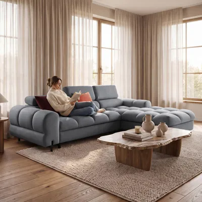 Produktbild von MUFFO Ecksofa UFFO L Rechts mit Schlaffunktion 260x195 Velours Grau