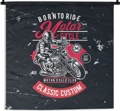 Produktbild von MuchoWow® Wandteppich Wandbehang Mancave - Motorrad - Fahrzeuge - Oldtimer 60x60 cm Tapisserie Dekoration Wandtuch - Dekorationen - Wand Decke