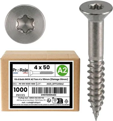 Zdjęcie produktu dla Wkręty do drewna A2, 4 x 50 mm, z łbem stożkowym - 1000 sztuk