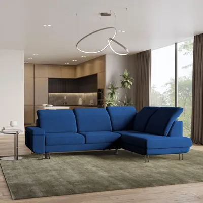 Produktbild von Masseno Ecksofa LERMA R-S mit Schlaffunktion L-Form, Sofa mit Bettkasten, Wohnzimmersofa, Couch, Soffa, Bettsofa, Couchgarnitur- Blau, MONOLITH 77